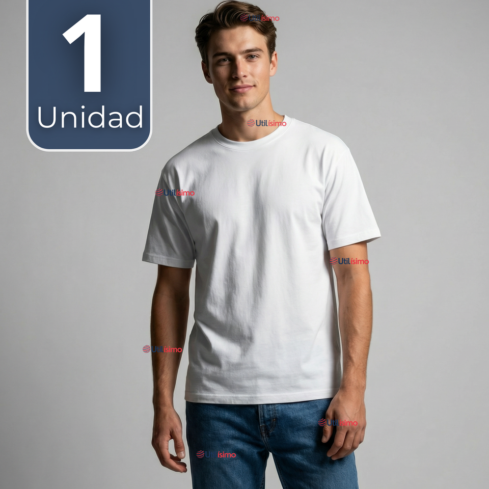 Camiseta Polera 100% Algodón Básica Lisa Elástica Hombre Blanco