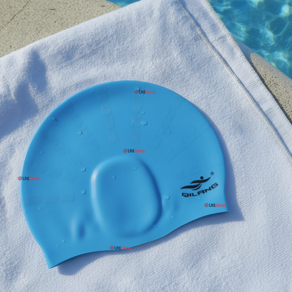 Gorro Gorra Natación Con Protector De Orejas Silicona Azul 12 años En Adelante