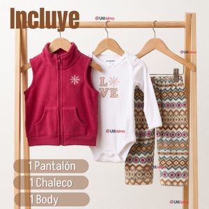 Conjunto 3 Piezas Bebé Niña Chaleco Polar Body Pantalón Buzo Tedmimak