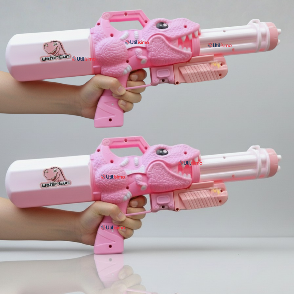 Pack 2 Pistolas Lanza Agua Dinosaurio Color Rosado Juguete 40cm Niña