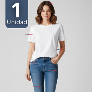 Camiseta Polera 100% Algodón Básica Lisa Elástica Mujer Blanco