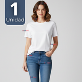 Camiseta Polera 100% Algodón Básica Lisa Elástica Mujer Blanco