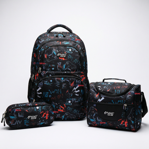 Mochila Escolar + Estuche + Lonchera 45cm Tela Oxford Estampado Gamer Niño