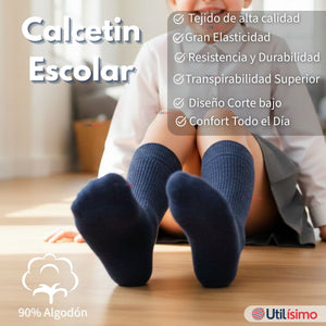 Calcetín Escolar Corto Algodón Azul Niño y Niña