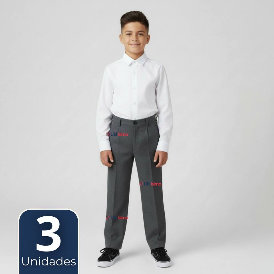 Pack 3 Pantalón Escolar Colegio Clásico Niño Gris