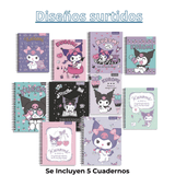 Pack 5 Cuadernos Universitarios Kuromi Marca Pro Arte Diseños Surtidos 100 Hojas