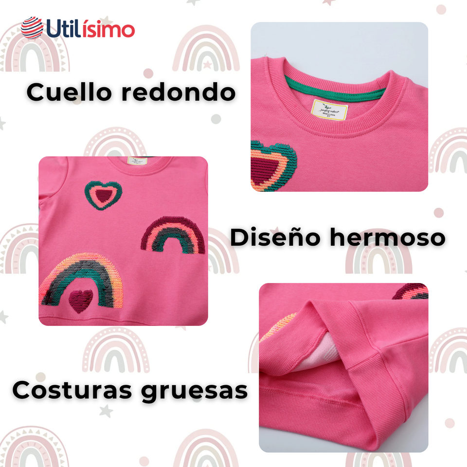 Polerón Cuello Redondo Niña Fucsia Arcoiris