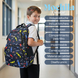 Mochila Bolso Escolar + Lonchera + Estuche 45Cm Niño Tela Oxford