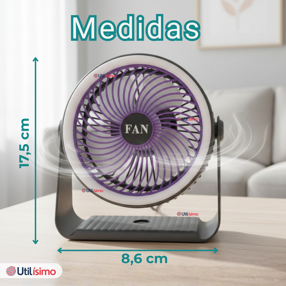 Mini Ventilador De Mesa Gris Silencioso Portátil Recargable USB