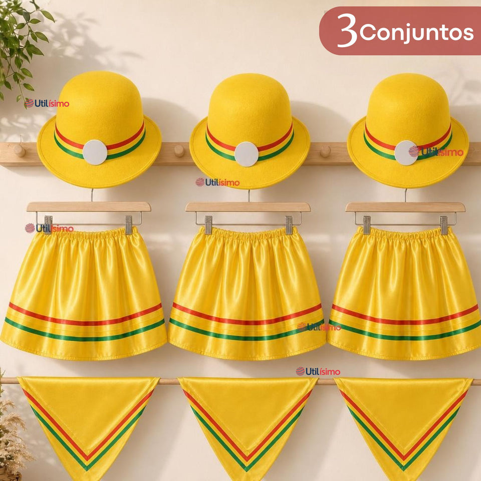 Pack 3 Trajes Nortinos Niña 3 Piezas Amarillo Baile Típico Fiestas Patrias