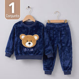 Conjunto Buzo Polerón Frizado Niños Bebes Corderito Liso 2 Piezas