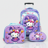 Mochila Hello Kitty Escolar Con Ruedas + Estuche + Lonchera Desmontable Poliéster Lila Niña