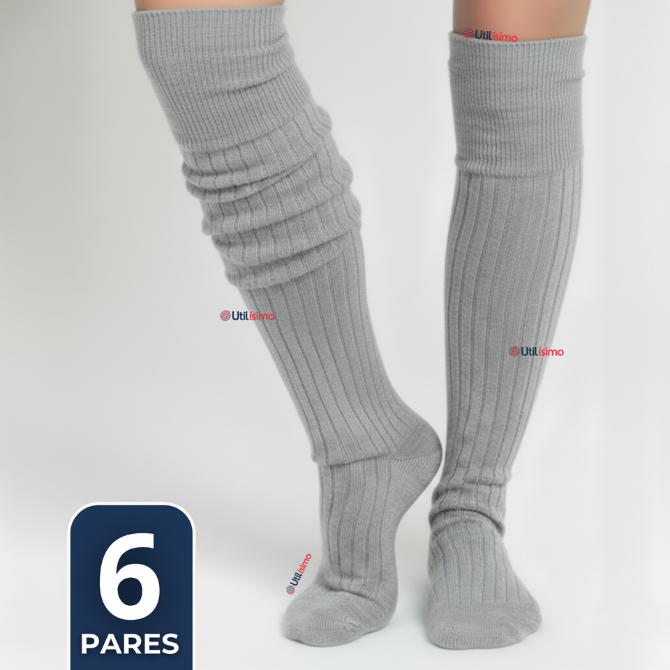 Pack 6 Bucaneras Escolares Calcetines Acrílico Gris Premium Niña y Juvenil