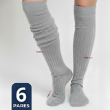 Pack 6 Bucaneras Escolares Calcetines Acrílico Gris Premium Niña y Juvenil