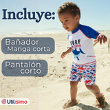Traje de Baño Manga Corta Pantalón Corto 2 Piezas Corte Split Niño 2 a 4 años Blue Azul