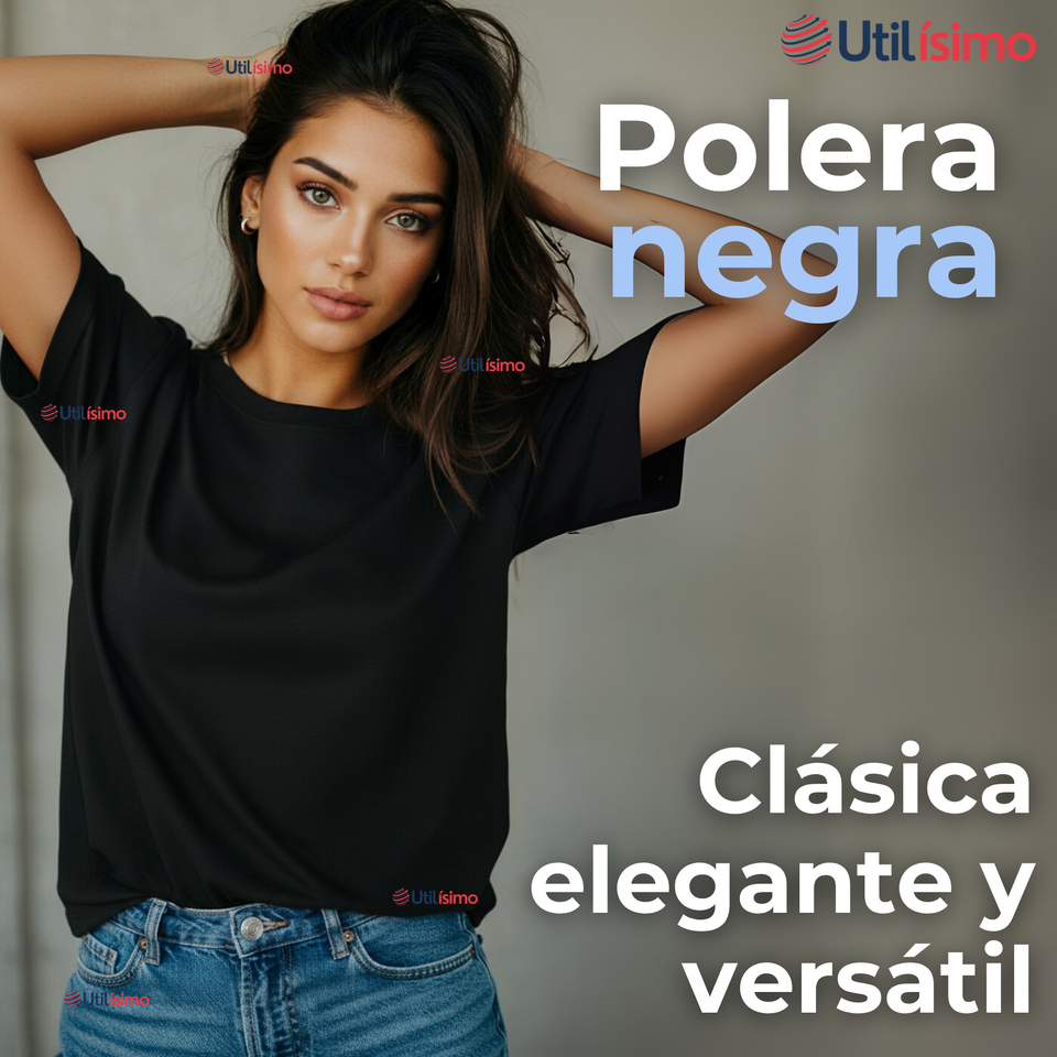 Polera Camiseta 100% Algodón Premium Manga Corta Básico Negro Mujer
