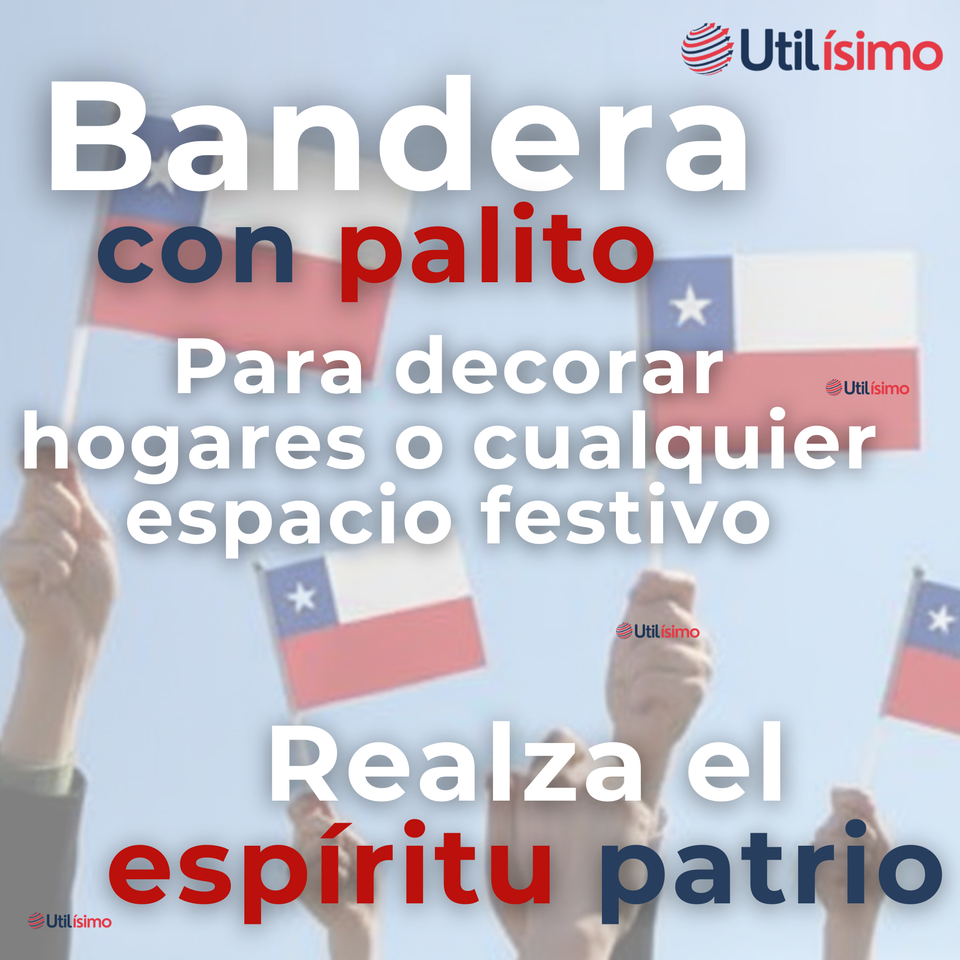 Bandera Chile 30x45cm Tela Con Palito Fechas Patrias