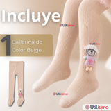 Panty 3D Osito Beige Tejida Niña Ballerina 78% Algodón Premium