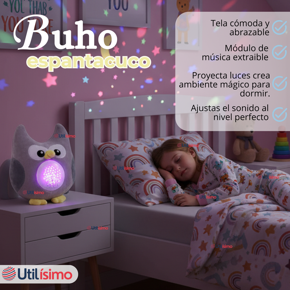 Peluche Búho Espantacuco Con Luz Y Sonido Para Bebé Niño Niña