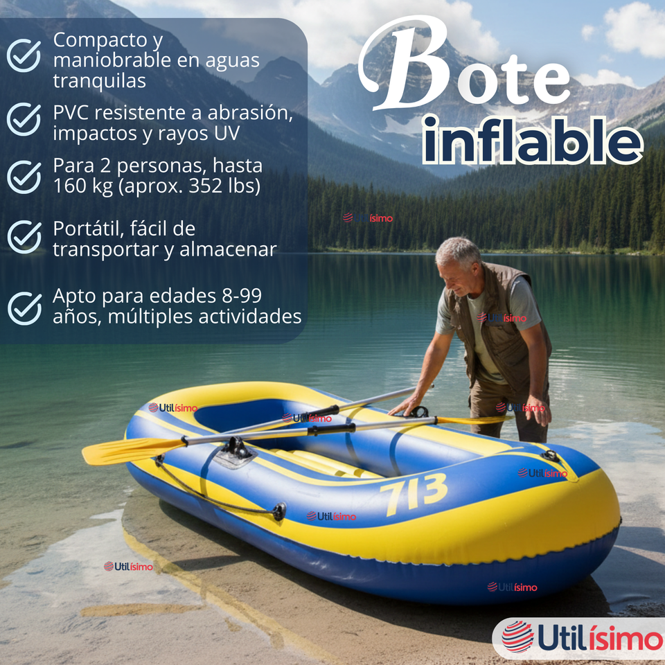 Bote Inflable Kayak + Remos + Bombín + Parches Capacidad 160kg 183x93cm