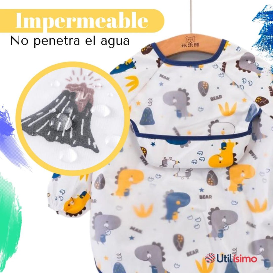 Pack 6 Babero Delantal Impermeable Premium Con Mangas Larga Para Bebe Y Niño