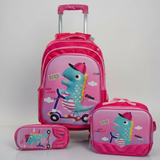 Mochila Escolar Con Ruedas + Estuche + Lonchera Poliéster Niña