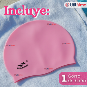 Gorro Gorra Natación Baño Silicona Color Rosado 3 Años En Adelante
