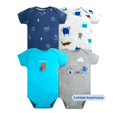 Pack 4 Bodys Niño Manga Corta Tedmimak 100% Algodón Blue Monster