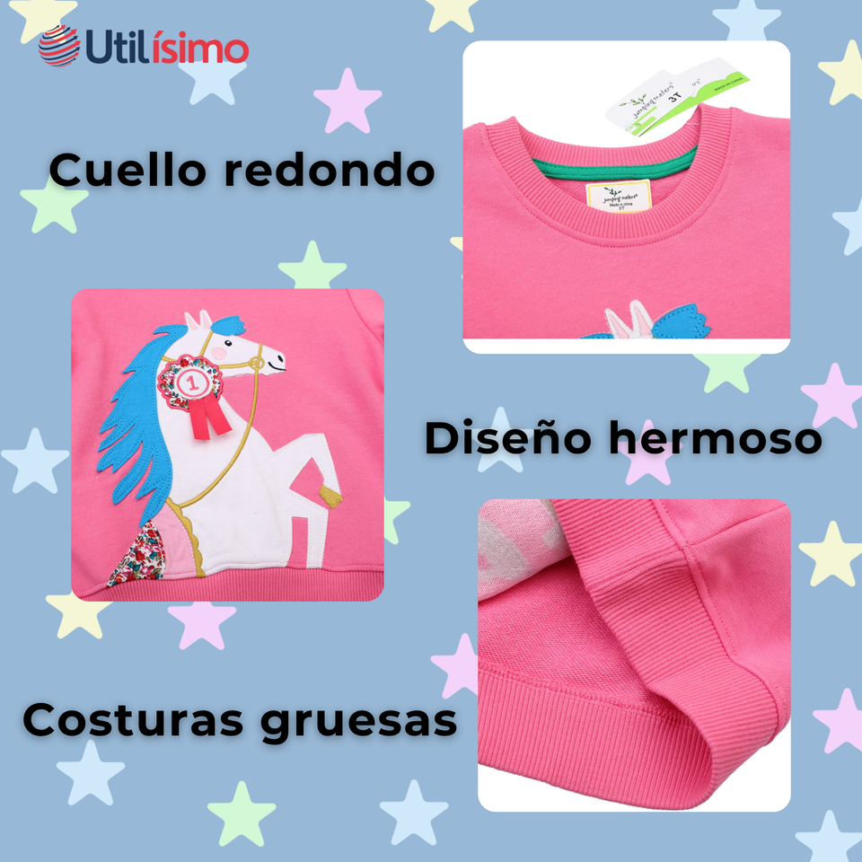 Polerón Cuello Redondo Niña Fucsia Unicornio