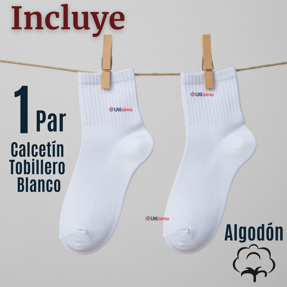 Calcetín Tobillera Corto Algodón Color Blanco Niña y Niño