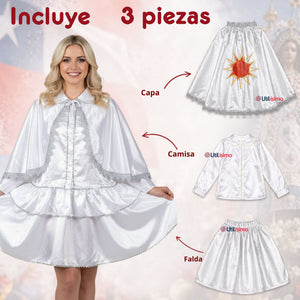 Traje Tirana Diablada Blanco 3 Piezas Mujer Baile Típico Fiestas Patrias