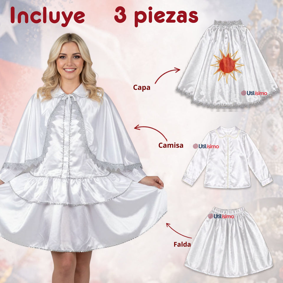 Traje Tirana Diablada Blanco 3 Piezas Mujer Baile Típico Fiestas Patrias