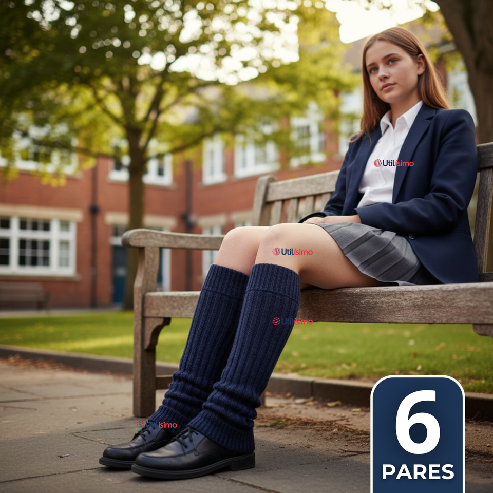 Pack 6 Polainas Escolares Invierno Abrigadoras Juvenil Azul Acrílico