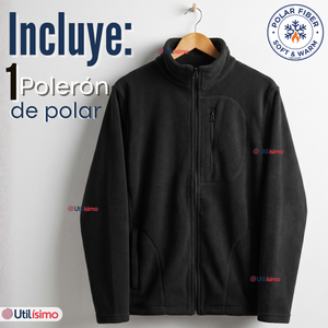 Polerón Térmico Micropolar Cuello Alto Hombre Negro Invierno