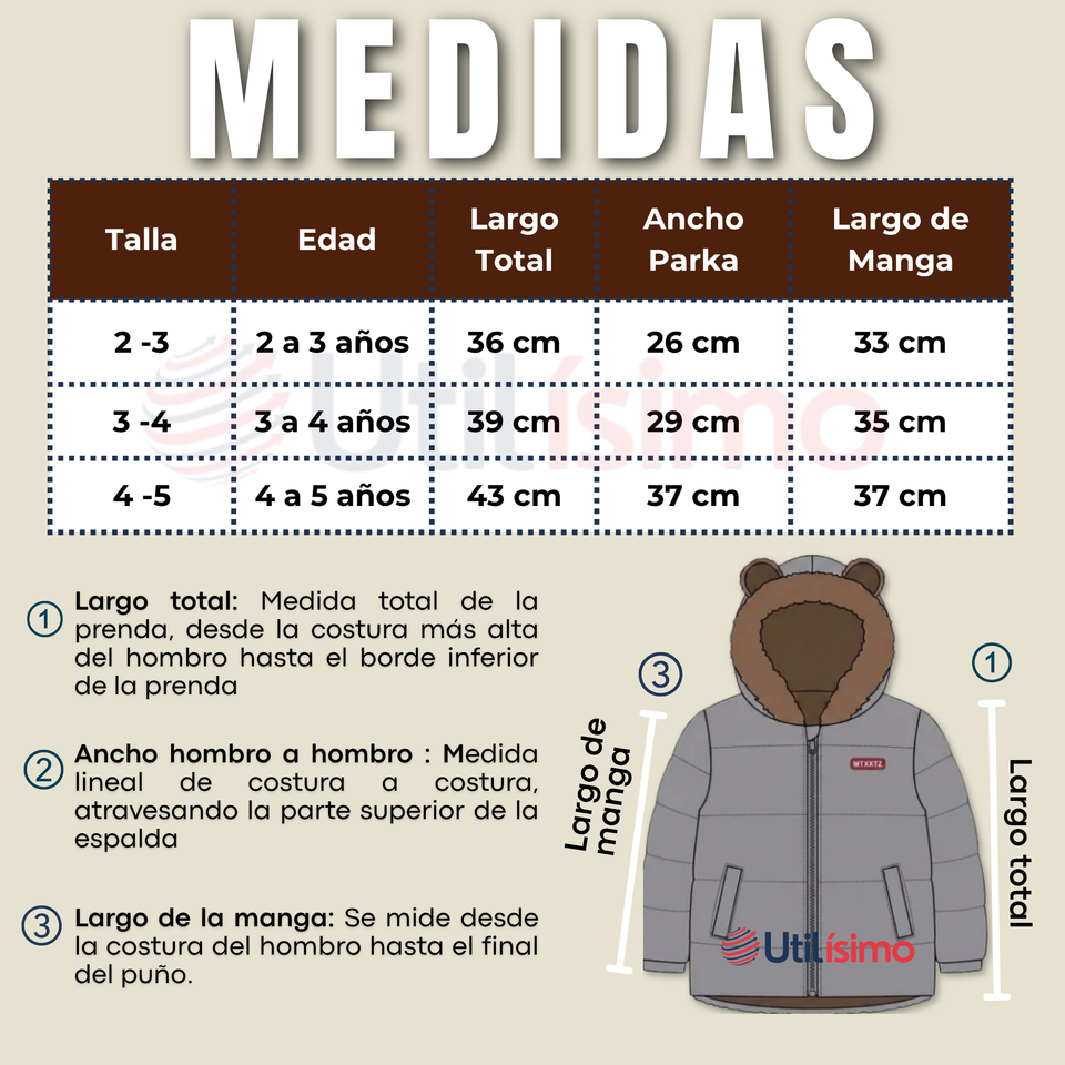 Parka Osito Con Capucha Manga Larga Gris Niño Infantil