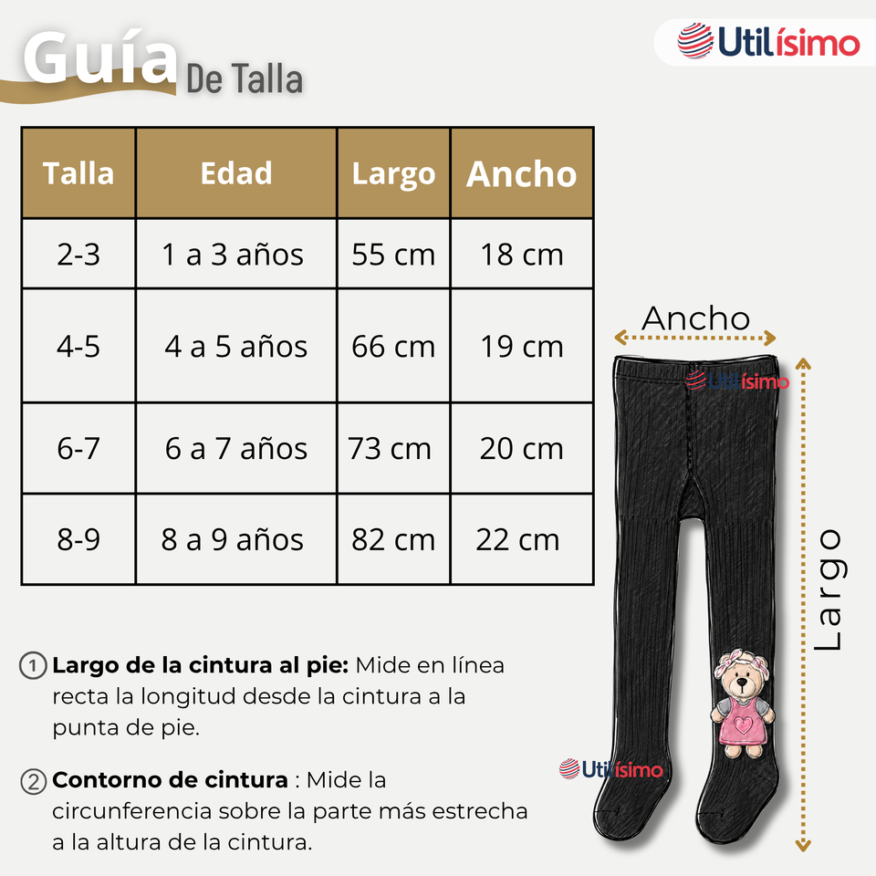Panty 3D Osito Negro Tejida Niña Ballerina 78% Algodón Premium