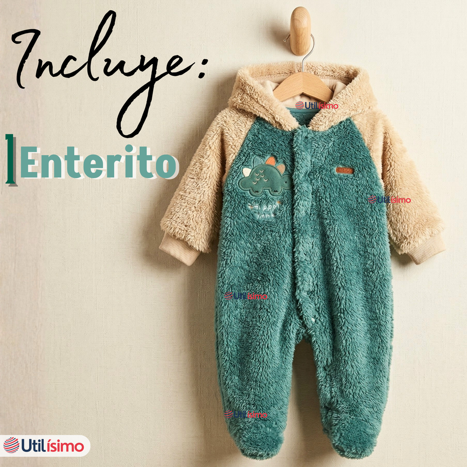 Enterito Con Capucha Tela Plush Verde Dinosaurio Bebé Niño