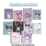 Pack 10 Cuadernos Universitarios Kuromi Marca Pro Arte Diseños Surtidos 100 Hojas