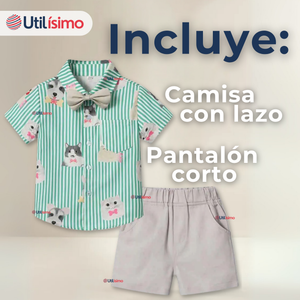Conjunto de Vestir Camisa Con Lazo Y Pantalón Corto Algodón Niño