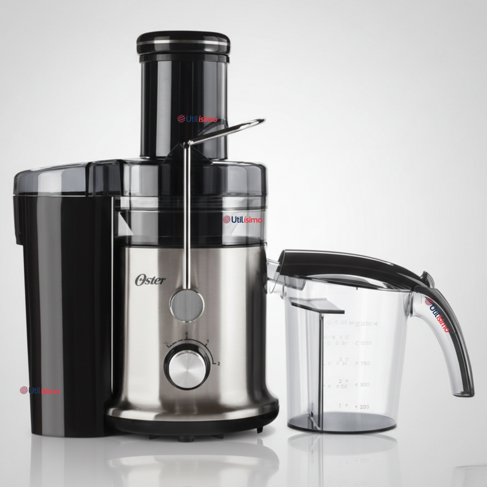 Oster® Extractor de Jugos, con 2 Velocidades + Pulso, y Fácil de Limpiar, Negro y Plateado, FPSTJE320S