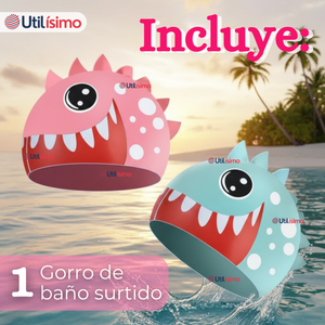 Gorro Gorra Natación Baño Diseño Tiburón Silicona Colores Surtidos 3 Años En Adelante Niña