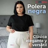 Polera Camiseta 100% Algodón Premium Manga Corta Básico Negro Mujer