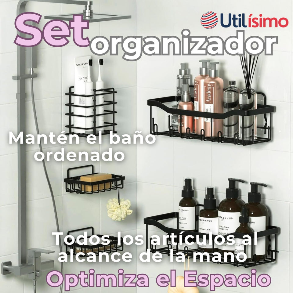 Set Organizador de Ducha 5 Piezas Acero Inoxidable Instalación Adhesiva