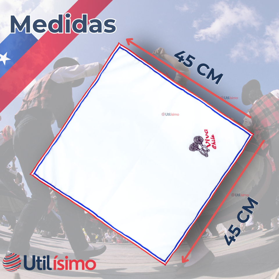 Pack 6 Pañuelos Baile Cueca 45 CM Bordados Fiestas Patrias Surtidos