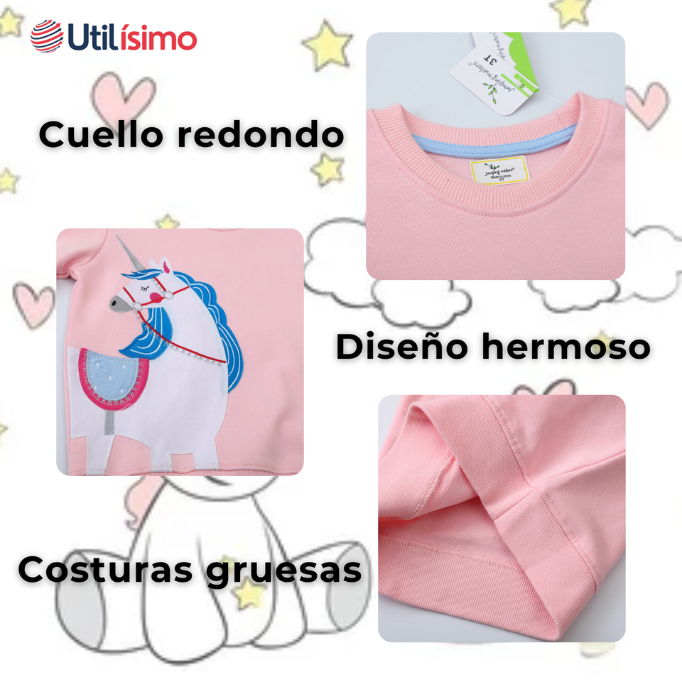 Polerón Cuello Redondo Niña Rosado Unicornio