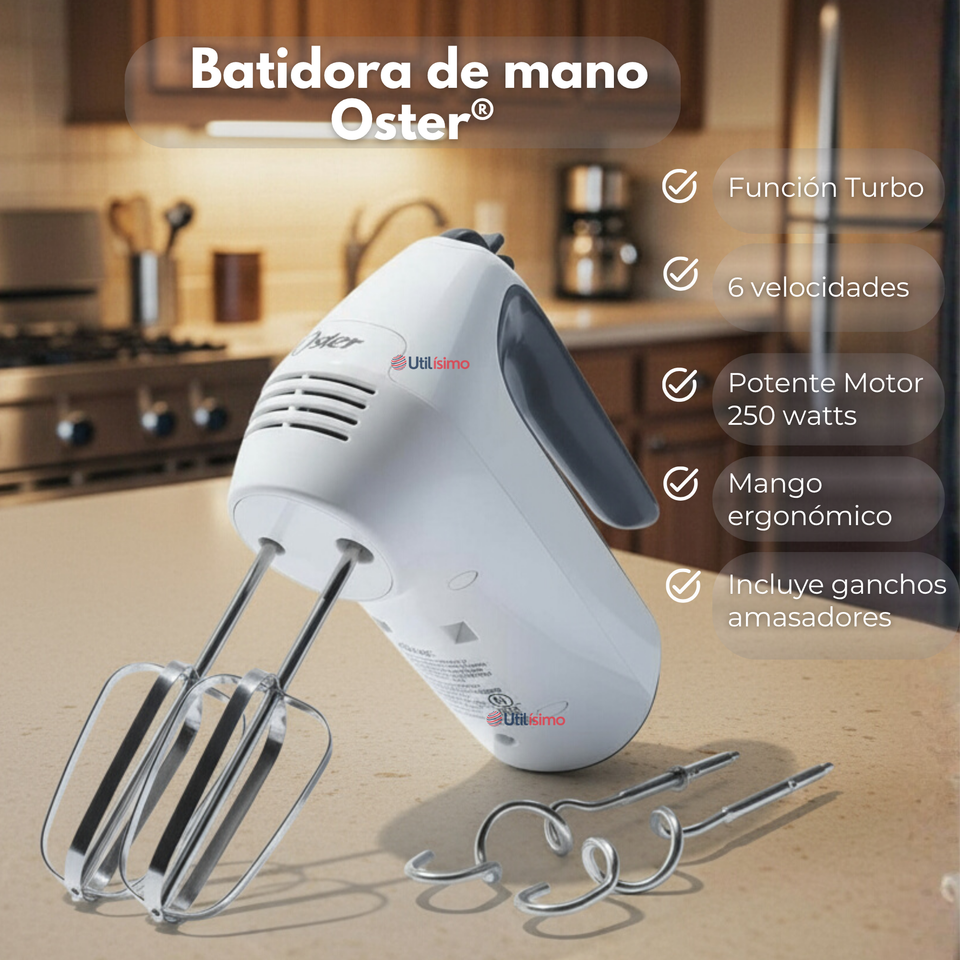 Batidora de mano Oster® blanca 6 velocidades y función turbo FPSTHM3532