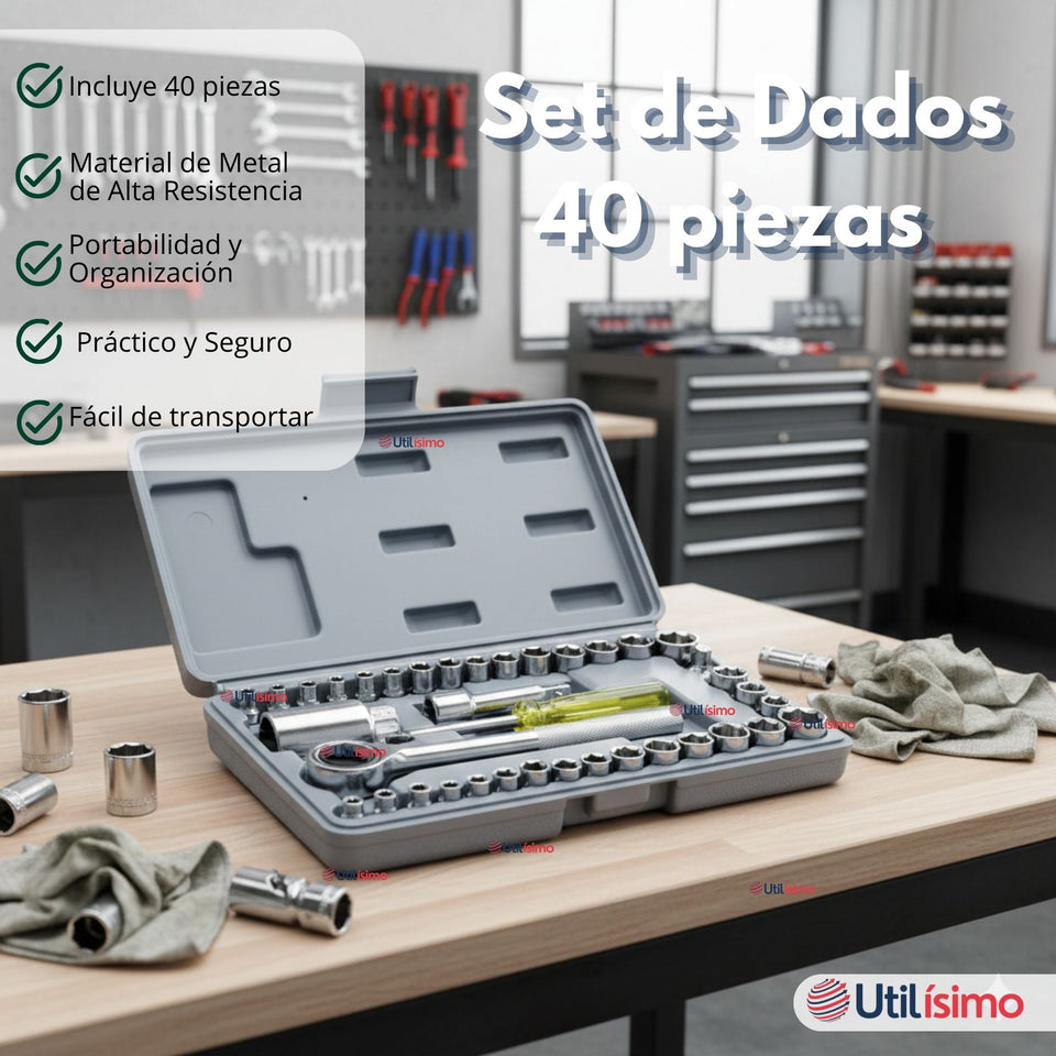 Juego Dados 40 Piezas 1/4 y 3/8 Chicharra para Bicicleta Moto Auto