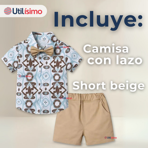 Conjunto de Vestir Camisa Con Lazo Y Pantalón Corto Algodón Niño