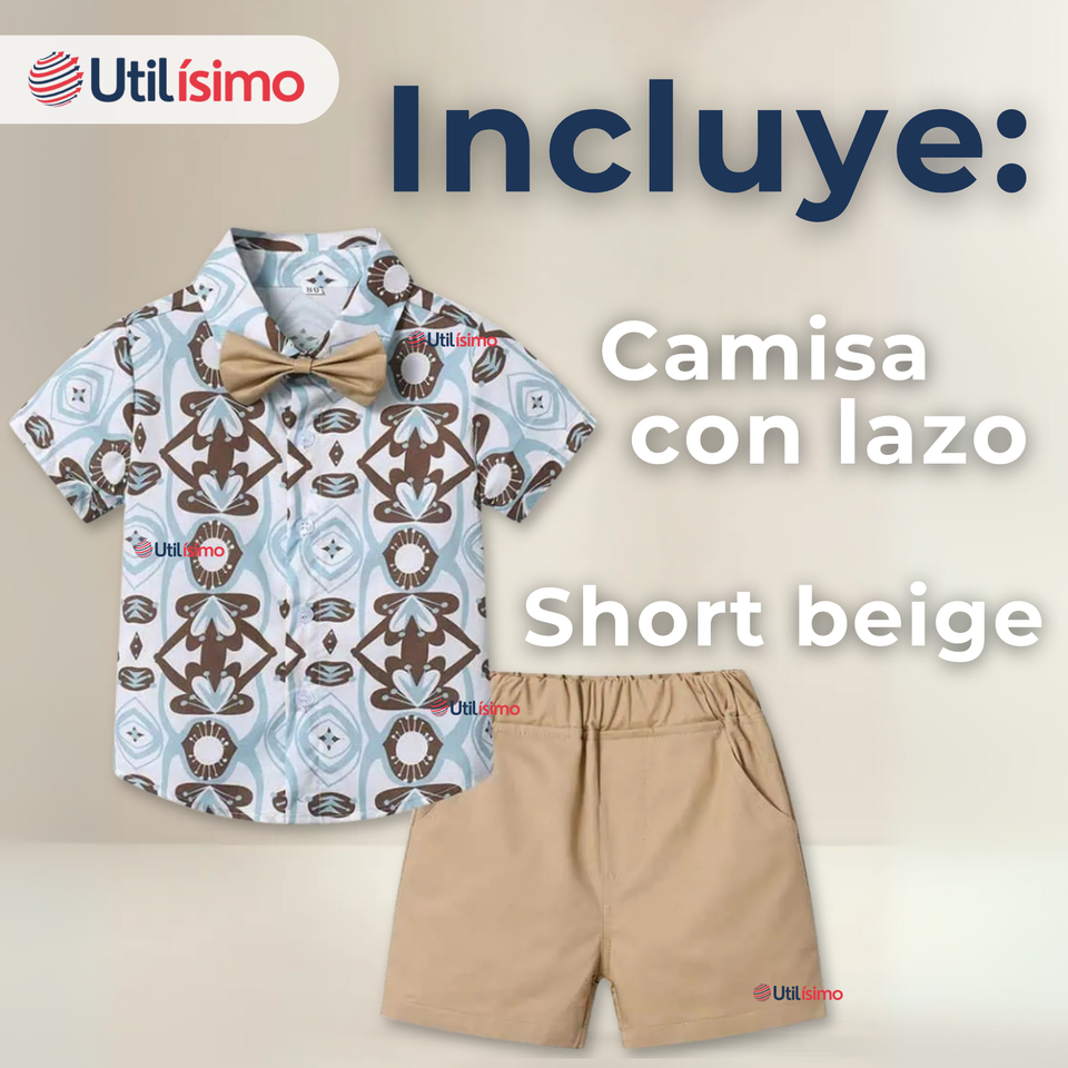 Conjunto de Vestir Camisa Con Lazo Y Pantalón Corto Algodón Niño