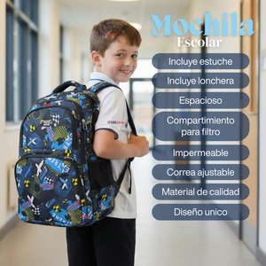Mochila Bolso Escolar + Lonchera + Estuche 45Cm Niño Tela Oxford Extreme